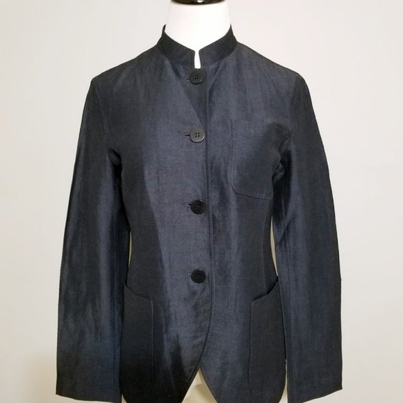 Lafayette 148 Mandarin Blazer Linen Wool Corpcore Jacket Size 0 Womens - Picture 1 of 10